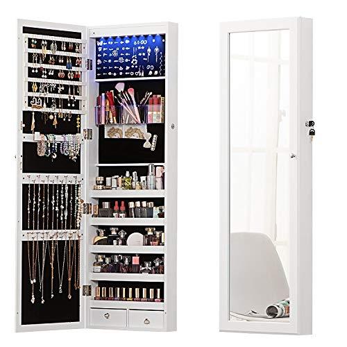 8 LED Lights Lockable Full mirror jewelry organizer wall ...